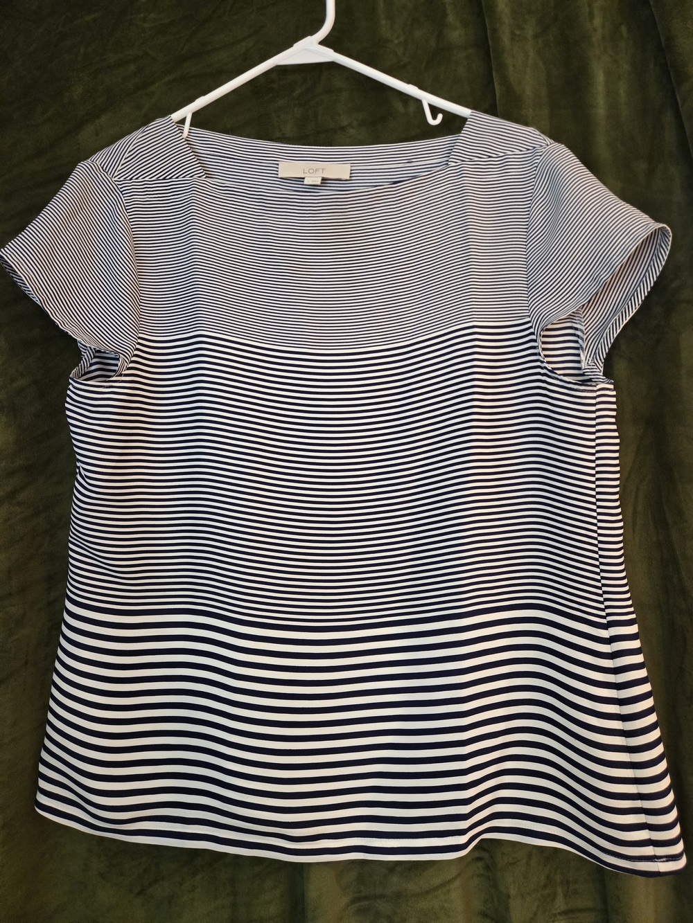 LOFT Women's Navy and White Striped Short Sleeve Top